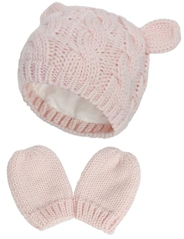 DKDDSSS Bonnet Bébé, Bonnets de Naissance et Moufles de Protection, Tricoté Chapeau, Bonnet Bebe Fille, 6-18 Mois, Rose