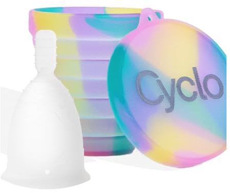 CYCLO | PACK Copa Menstrual Talla 2 + Vaso Esterilizador - Esterilizador plegable y ligero apto para microondas - Copa con capacidad de hasta 12 horas de uso sin vaciado