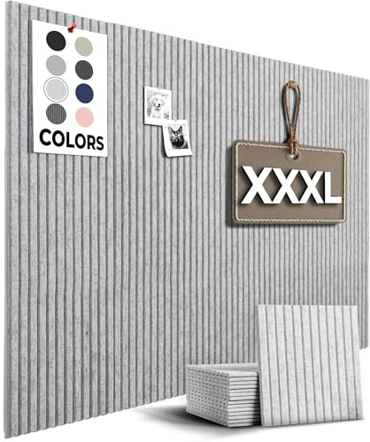 Filz-Wandfliesen, Wandlamellen, große Korktafel, Alternative – 15 Stück, 30 x 30 cm, Korktafel, große Pinnwand, Wandpaneele, anpassbare Pinnwand + Kleber im Lieferumfang enthalten (grauer)