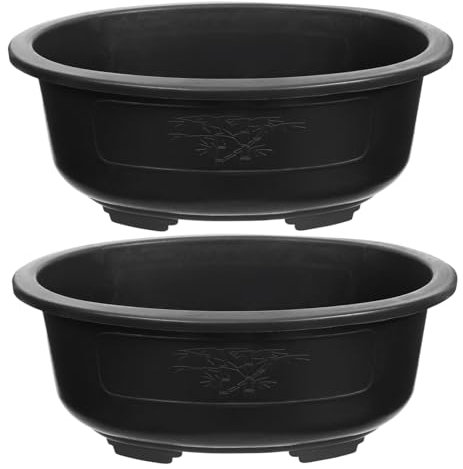 Yardwe 2 Pack Bonsai Pots 38 x 30 cm Oval Plastic Bonsai Training Pots Tree Plants Pot Succulent Planter Pots for Garden, Yard, Office