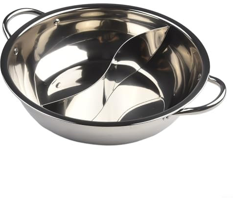QOXEZY Casserole en acier inoxydable double compartiment, séparateur de saveurs, argenté, 28 cm, sans couvercle, pour plaque à induction et cuisinière à gaz