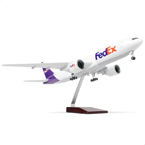 QIYUMOKE 1:150 B777-300ER Flugzeugmodell Diecast mit Stand für FedEx | für FedEx 777-300ER, 46 cm, Sammlerstück, Display Modell, Geschenk für Luftfahrt-Enthusiasten