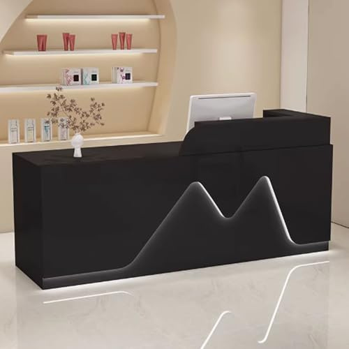 GUQASDV Reception Desk Salon, Empfangstheke Tresen Rezeption, Empfangstresen für Praxis, Bürotheke Reception Tisch für Geschäfte, Arbeitsplätze aus Holzwerkstoff(Nero,140cm)