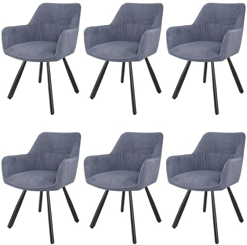 LEWE Esszimmerstühle Drehbar 6er Set, Armlehnstuhl aus Kurzflor-Stoff | 360° Drehstuhl, Moderner Polsterstuhl mit Metallbeinen,Breitere Sitzfläche, für Esszimmer, Wohnzimmer, Küche, Grau