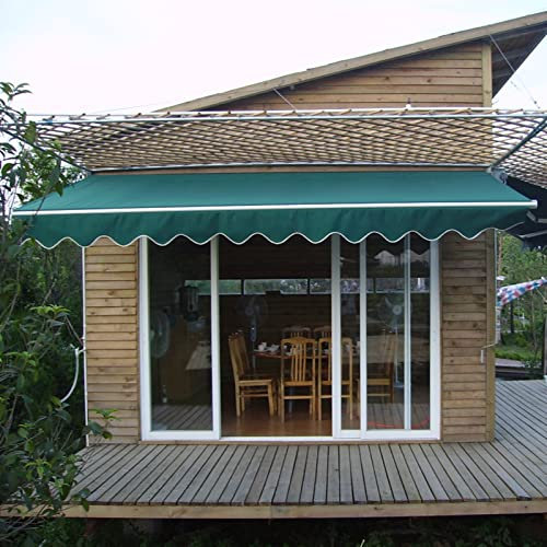 Toldo exterior retráctil impermeable y resistente de poliéster para terraza, balcón, cenador, café, restaurante, ventana, solución parasol, 2,4 x 2 m, verde oscuro