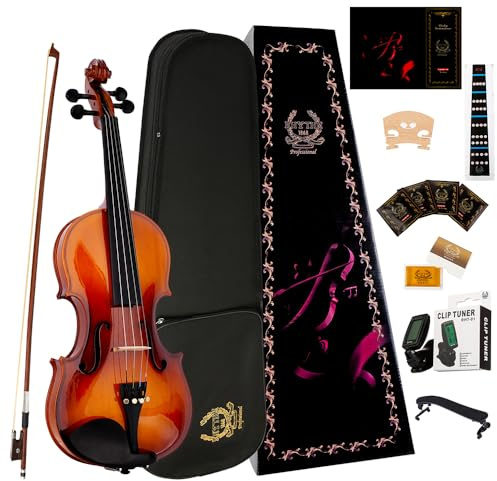 Rhythm Violin Set for Beginners,Acoustic Violins Starter Kit Package for Student,Beginners Fiddle with Hard Case, Rosin, Shoulder Rest, Bow, and Extra Strings (NATURAL, Full)