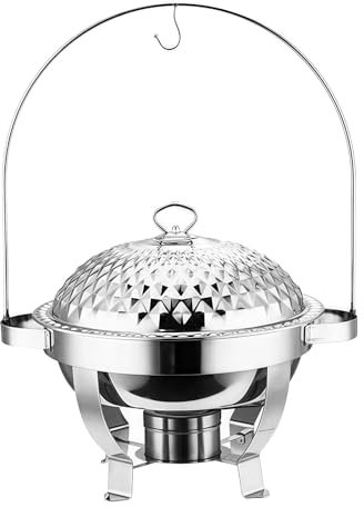 WUCIOA Chafing Dish Buffet Set, 4.5L 6L 8L Hanging Lid Dining Stove with Stand, Removable Stainless Steel Food Warmers, Easy Cleaning, for Wedding, Parties, Restaurants, Banquets(Silver,4.5L)