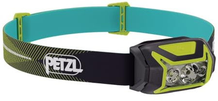 PETZL ACTIK CORE Stirnlampe 600 Lumen Grün Blau, wiederaufladbare LED Kopflampe mit CORE Akku und Rotlicht, IPX4 wetterfest, Outdoor Lampe für Trailrunning Trekking Camping