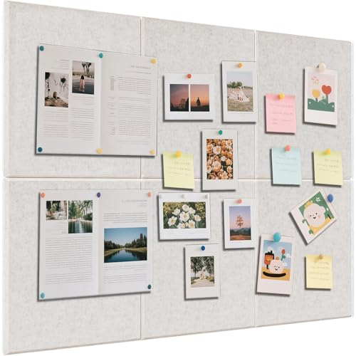 Pinnwand Groß Selbstklebend 90x60 cm - 6 Stück Dekorative Pinnwand aus Filz 30x30cm Memo Boards Bulletin Board Wanddekoration Faltbare Fototafel,
