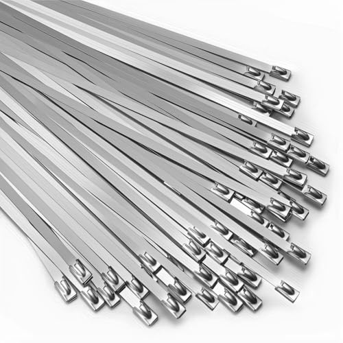Zyiphor 100 Pièces Collier de Serrage Inox Collier de Serrage Métallique 300 x 4,6 mm Attache Câblées Inox Serre Câbles Acier Autobloquante Argent Attaches de Câble Robustes