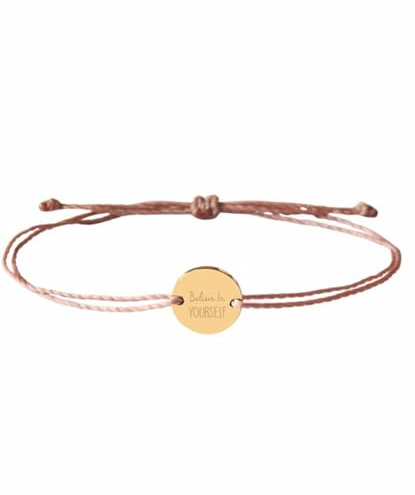 Positiva Jewelry Motivations-Armband „Believe in Yourself“ – Edelstahl 18k vergoldet, verstellbar & wasserfest, Damen Schmuck mit Gravur, bedeutungsvolles Geschenk für Sie