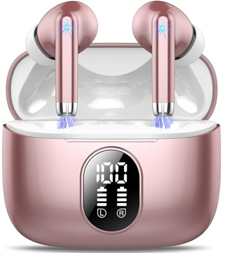 QXQ Bluetooth Kopfhörer, Kopfhörer Kabellos Sport In Ear Bluetooth 5.4 Headphones mit 4 Mics, 40 Std Kabellose Kopfhörer Tiefer Bass, Noise Cancelling Earbuds Kompatibel Android iOS, Gloosy Rosa