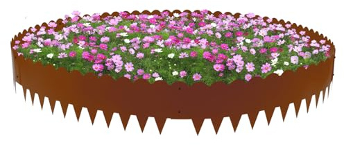 HUOMMGS 6 bordi per aiuole in acciaio Corten, 102 x 25 cm, bordo per aiuole con picchetti da 7 cm, bordi flessibili per giardini, orti, fattorie (marrone)