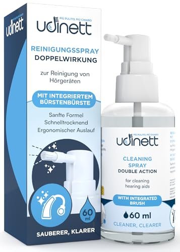 Limpiador Spray para Audífonos con Cepillo Integrado 60ml Udinett - Elimina Cerumen y Suciedad con Efecto Higienizante Inmediato para Limpieza de Auriculares - Fórmula Sin Alcohol