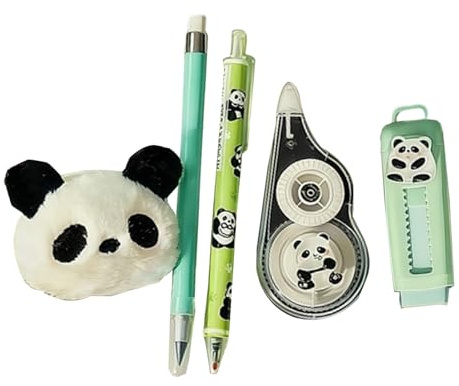Generisch Lindo juego de papelería - Rodillo corrector con diseño de animales, bonito lápiz con colgante de peluche y cinta correctora, para escuela, estudio, lección, escritura y aprendizaje