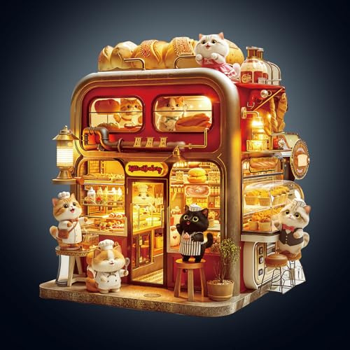 WOODBESTS Holzpuzzles für Erwachsene, Katzen Bäckerei Puzzle mit 3D-Visuell Effekt, Puzzles für Erwachsene, Geburtstagsgeschenke für Frauen und Männer (L-34 × 32 cm, 270 Teile)