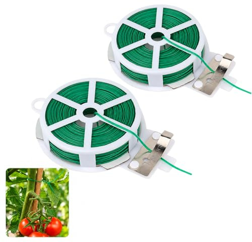 QLK 100m Pflanzendraht Bindedraht, Gartendraht Blumendraht Weich, 2 Roll Garden Twistee Tie with Dispenser and Cutter, Pflanzendraht Rankhilfe für Gartenarbeit Kletterpflanzen Sträucher und Blumen