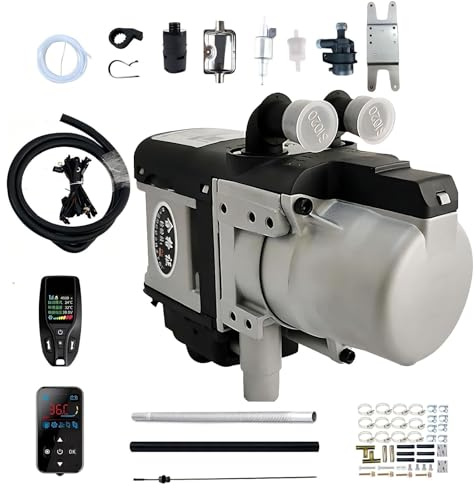 12V 24V Calentador Motor Diesel Hidrónico Precalentador Líquido 5000W Con Mando 80M Kit Calefacción Estacionaria Para Camión Van Camper Listo Para Usar Completo(12V)