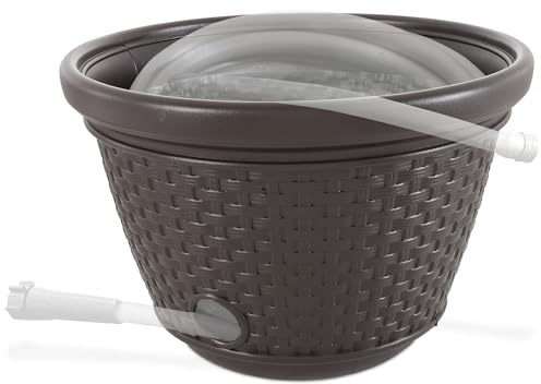 Suncast Decorative Wicker Garden Hose Holder Pot with 4 Drain Holes for 100 Foot Hoses, Java
