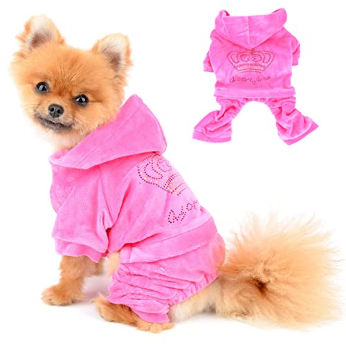 Pegasus SELMAI Kapuzenpullis für Hunde Sport Outfits Kostüme für Kleine Hunde Bekleidung Weicher Samt Winterjacken Wintermäntel für Haustier Welpen Chihuahua Gehen Ausbildung Draussen Rosa L