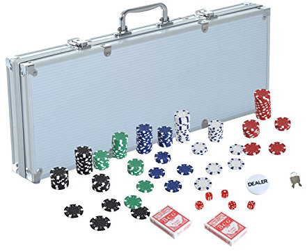 HOMCOM Pokerkoffer Pokerset 500 Pokerchips 2xKartenspiel 5xWürfel 1xAlukoffer Poker Set Jetons Koffer Alu+ Polystyrol 55,5x22x6,5cm