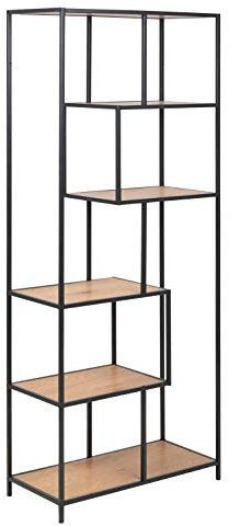 AC Design Furniture Jörn Asymmetrisches Bücherregal mit 5 Ablagen, H: 185 x B: 77 x T: 35 cm, Wildeiche Optik/Schwarz, Holz/Metall, 1 Stk