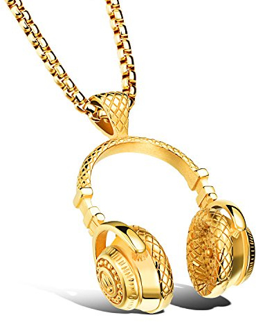 bigsoho Herren Damen Anhänger Headset Kopfhörer Anhänger Halskette Edelstahl 55cm Kette