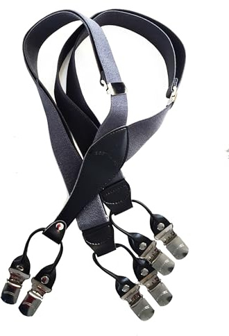 BESTRAPS® - Bretelle vintage da uomo - modello a 6 pinze - solide - Eleganti - 3,5 cm - Clip larghe - Lunghezza regolabile (Antracite)