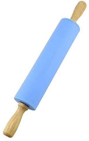 Silicone Rolling Pin with Wooden Handle - Non Stick Surface Dough Roller-roller pins for baking Pastry,Pizza,Fondant,Tortilla, Bread Crus& Christmas Cookies Supplies Gift for Home Bakers.
