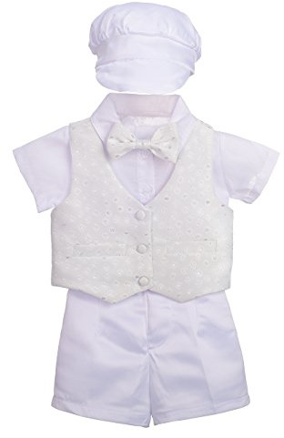 Lito Angels - Abito da Battesimo per Bimbo, Completo Bianco Battesimo con Papillon e Cappello (Bianco, Manica Corta) Taglia 12 Mesi