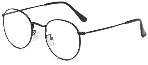 Blått ljusfilter glasögon utan styrka anti-trötthet UV-skydd datorglasögon retro rund metallram glasögonram - Svart