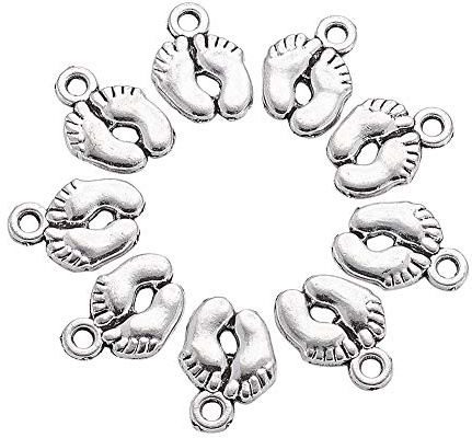Craftdady 50 Stück Antik Silber Füße Fußabdruck Charms Anhänger tibetische Babyfüße Baumeln Anhänger für Baby Remembrance Armband Halskette Schmuckherstellung