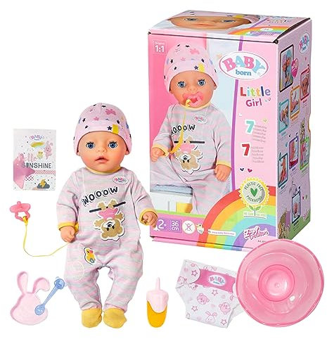 BABY born Little Girl 36 cm, Puppe mit 7 Funktionen für Kinder ab 2 Jahren, funktioniert ohne Batterie, 831960 Zapf Creation
