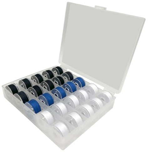 HWX Media Juego de 25 ovillos de hilo de coser, accesorios de costura, con caja de almacenamiento clara, varios colores, carrete para máquina de coser, carrete de hilo de coser, bobina preenrollada