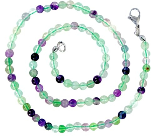 Generisch Taddart Minerals – Bunte Halskette aus dem natürlichen Edelstein Fluorit mit 4 mm Kugeln und 45cm Länge – handgefertigt