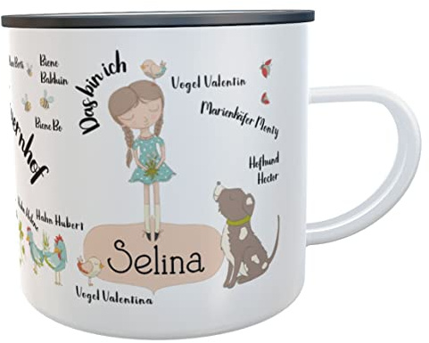 Tasse Bauernhoftier mit Namen Emaille-Becher Geschenkidee Krippenstart Mädchen (Bauernhof Mädchen)