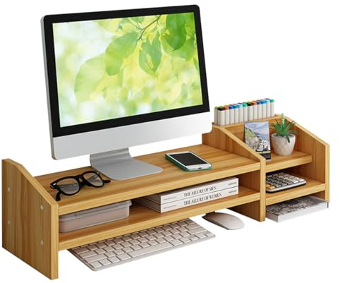 Fleau Elevador de monitor Home - Soporte para computadora portátil - Elevador de computadora portátil - Organizador de escritorio (Marrón)