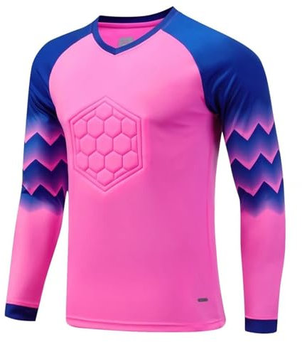 ranrann Maillots de Gardien de But Football Enfant Garçon Manches Longues Rembourré T-Shirt Foot Maillot Entraînement 5-13 Ans Rose 9-10 Ans