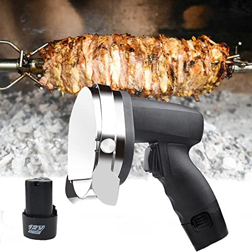 Affettatrice per kebab senza fili commerciale, coltello elettrico Shawarma Doner Kebab con coltello giroscopico a 2 lame Coltello da barbecue regolabile con spessore 0,5, per tagliare l'agnello kebab
