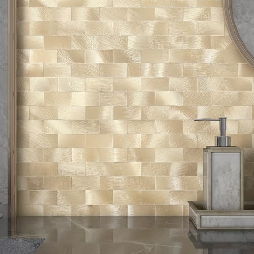 VAOVI Stick on Tiles Kitchen Adhesive Backsplash Wall(10pcs,Gold)