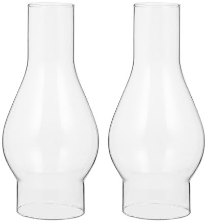 Baluue 2Pcs Glass Lamp Shades Replacement for Kerosene Lamps Table Oil Lamp Chimney Retro Style Windproof Lampshade for Home Decor