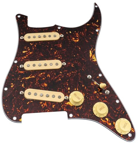 Musiclily Pro ST-SSS Vorverdrahtetes Schlagbrett 4-lagig Tortoise Shell | mit Artec Staggered Alnico 5 Single Coil Tonabnehmer,für Strat Style E-Gitarre