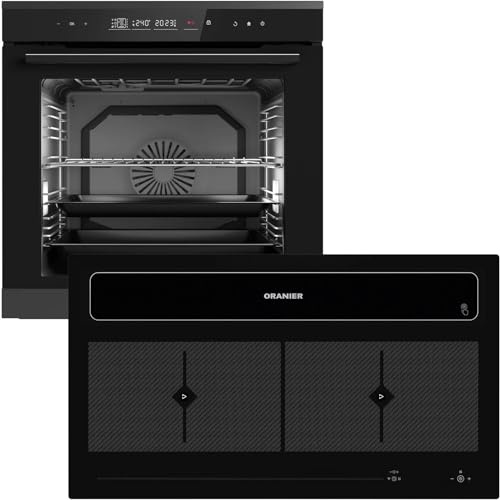 Oranier Einbau-Backofen Set Pyrolyse EBP820 autark - 14 Funktionen & Flächen-Induktion 90 cm Kochfeldabzug KFL 2094-4 Kochzonen & Brückenfunktion