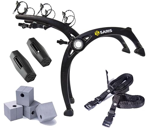 Saris Bike Racks, Bones EX Car Trunk Bicycle Rack Carrier, Mounts 3 Bikes (Black) with Wheel Straps, Hatch Huggers & Protect-O-Pads