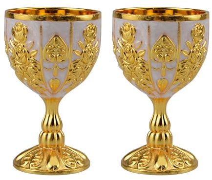 2 piezas de copas vintage doradas, copas de oro antiguo, copas de vino vintage, copas medievales de metal, copas de vino, copas medievales para cocina, hogar, bar, fiesta (dorado y blanco)
