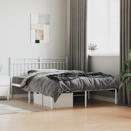 ZQQLVOO Bed Frame Lattenrost Palettenbett Bodenbett Bettgestell mit Kopfteil Metall Weiß 140x200 cm
