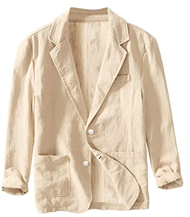 Blazer de lino y algodón para hombre, corte ajustado, color liso, ajuste holgado, chaqueta de traje, blazer blanco, primavera, verano, informal, negocios