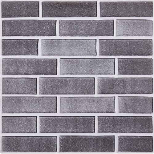 Warmiehomy Selbstklebende 3D-Wandfliesen, 30 x 30 cm, 12 Stück, zum Abziehen und Aufkleben, wasserfestes Vinyl für Küche, Wohnzimmer, Schlafzimmer, Badezimmer (grauer Ziegel)