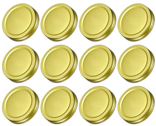 sourcing map 24 Pcs Mason Jar Lids, 70mm/2.76 Regular Mouth Tin Plate Caps Leak Proof for Canning Jars Kitchen Storage, (Gold)