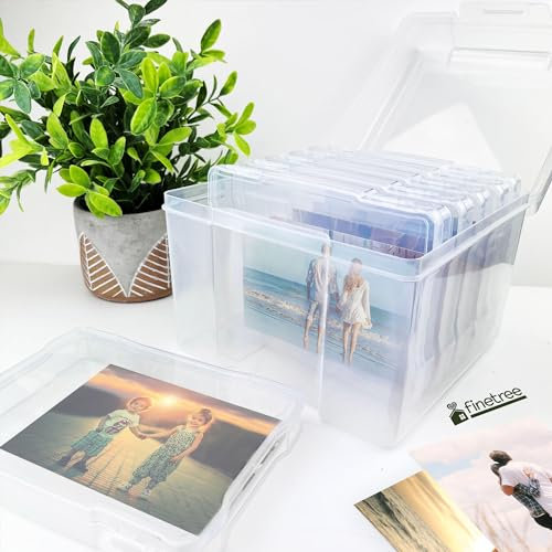 Finetree Photo Storage Box 4x6 Photo Case, 6 Inner Photo Keeper, Clear Photo Boxes Storage Holds 600 Photos Plastic Craft Storage Box With Lids For Cards Pictures Stamps Office Supplies Photographs